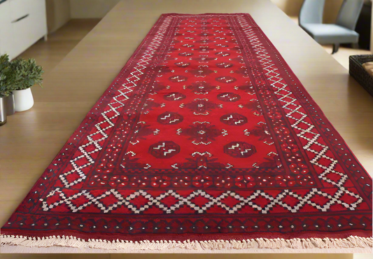 Afghan Hand Knotted Turkoman Runner 300x81cm
