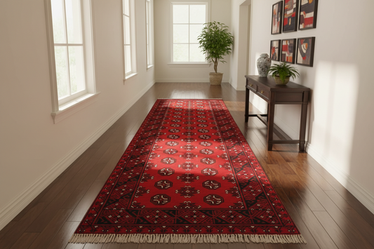 Afghan Hand Knotted Turkoman Runner 1000x82cm